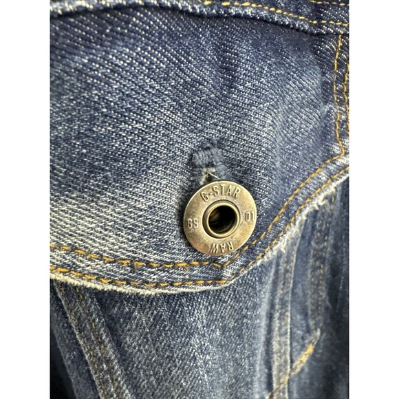 G star Jacket Mens M blue denim button Biker Light Distress Jean 3301 Slim - Picture 4 of 10